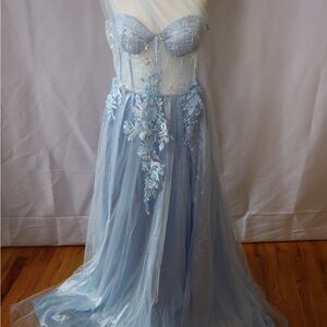 Elegant Blue Floral Women's Dress